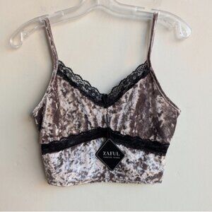NWT Crushed Velvet Lace Bralette Tank top